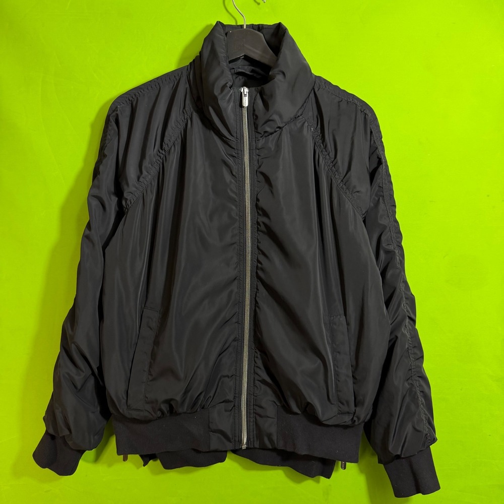 Athleta Jetset Bomber Women Black Ruched Full Zip Jacket Mock Neck Size M